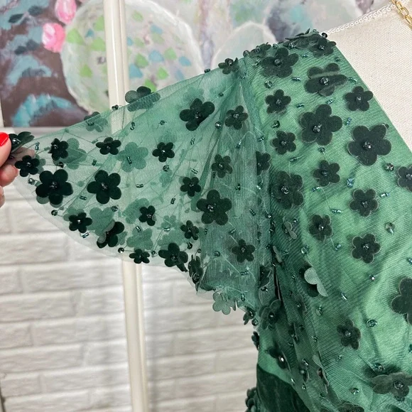 Mac Duggal EMBELLISHED BUTTERFLY SLEEVE VELVET HEM MIDI DRESS size 12 NWT - Picture 11 of 11